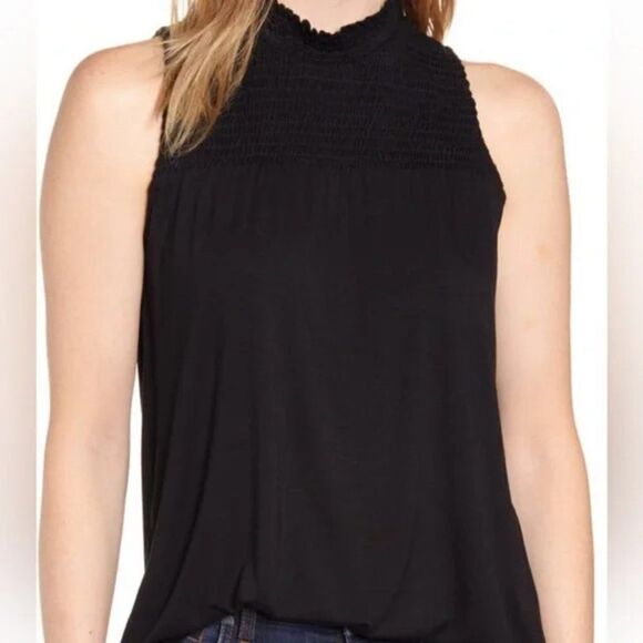 Gibson Smocked Mock Neck Sleeveless Top - size Petite XS - Picture 1 of 13